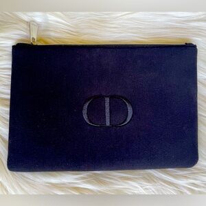 Black Dior Flat CD Logo Embroied Pouch